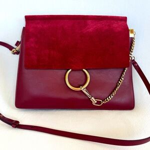 Chloe Suede Leather shoulder bag. Red. 
H: 12.5in; W: 10in; D: 5.5in